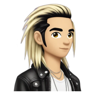 Bill Kaulitz black hair down with blonde highlights emo 2000s hairspray skunk hair sticker