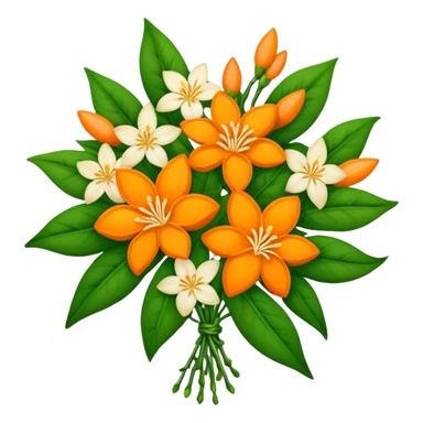 big bouquet Orange Jasmine, luxuriant, stem, leaf sticker