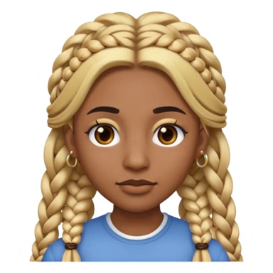 A person emoji with medium-dark skin, long blonde hair styled in two thick braids, dark eyebrows, brown eyes, a small nose, and distinct facial piercings — a ring on the eyebrow and ring on the lower lip. sticker