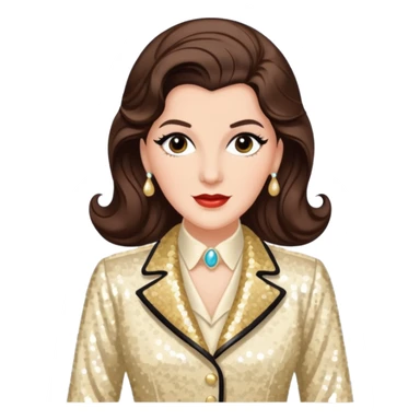 Maxene Andrews from The Andrews Sisters with long dark brown hair, cream sequin outfit sticker