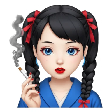 japanese schoolgirl with black twintails and blue eyes smoking a joint sticker