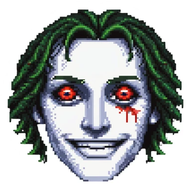 A pixelated face with droopy eyelids, bloodshot eyes, and a blissful smile - looking high and stoned sticker
