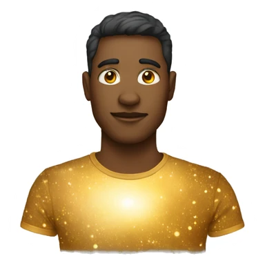 Person wearing t shirt filled with golden galaxies sticker