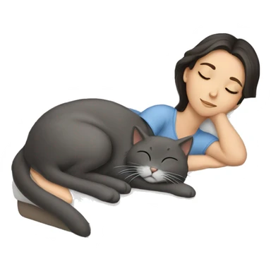 Brunette girl  sleeping with grey cat  sticker