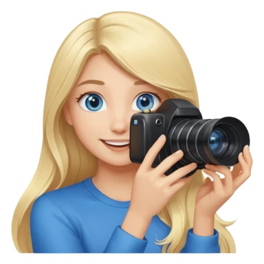  blue eyes blonde girl photographer cartoon taking picture in middle of taking picture camera in front of face long hair smiling funny flash professiona sticker