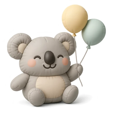 koala floating with pastel balloons, happy face, cushion style sticker