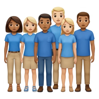 emoji siete personas cuerpo completo hombres y mujeres con camisa azul sticker