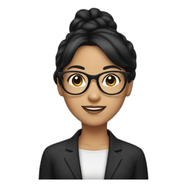 A girl with black bun hair wearing glasses sticker