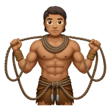 Ancient  man with animal skin clothes with ropes in hand sticker