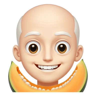 Super idol smiling but with only his upper teeth out and he is very white and he has completely white pupils and the irises are pitch black and his eyes are so big they cover his eyelids and super idol is extremely white and the background is a very whitish cantaloupe color sticker