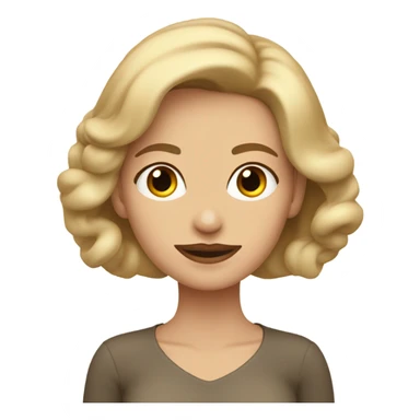 Mujer con cabello rubio frente amplia y aros de argolla. Con una polera con cuello en color beig sticker