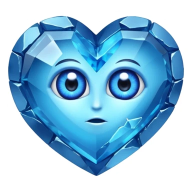 very sharp broken blue gem mineral , multiple irregular chunks, very shiny with two eyes and heart shaped sticker