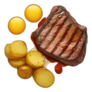 Steak with sauce and potatoes on a plate an loogs yummi sticker