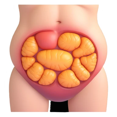 realistic abdomen with accumulation of stubborn fat, 3D realistic style, transparency effect showing compact adipocytes, scientific atmosphere sticker