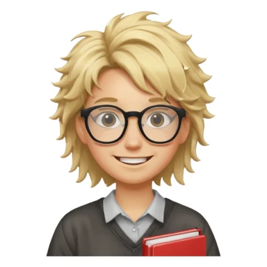 Blonde student with messy hair and big glasses sticker