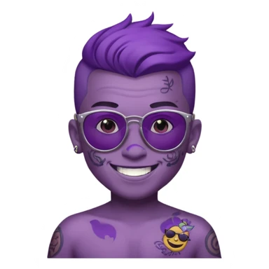 a boy with purple skin and sunglasses that has a tattoo on his forehead that says “gu4nto” sticker
