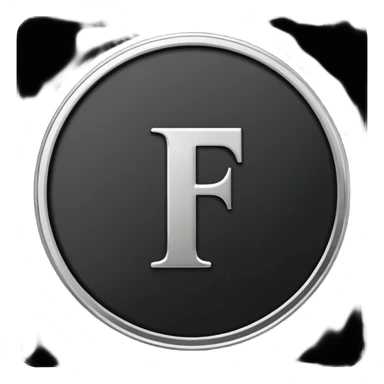 Emoji icon of a black coin with engraved letter F, minimalist style, isolated, no color sticker