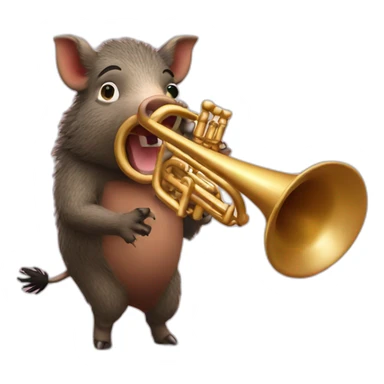 Wild boar playing trumpet sticker