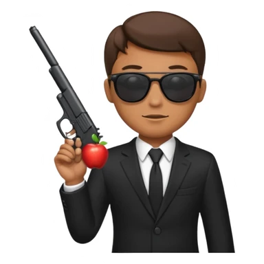 Apple emoji style, black-suited special agent wearing sunglasses, holding a gun sticker