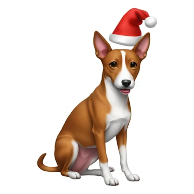 Basenji wearing a Christmas hat sticker
