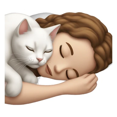 White girl brown hair sleeping with white kitty sticker