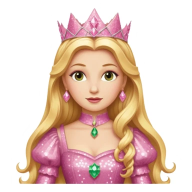 Glinda from The Wizard of Oz with long golden blonde hair, pink sequin outfit sticker