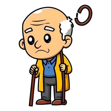 lonely elderly man with a cane looking downcast sticker