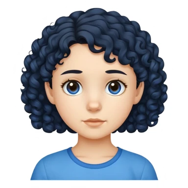 bé gái 10 tuổi, da trắng, tóc ngắn, xoăn, màu đen, áo màu xanh  sticker