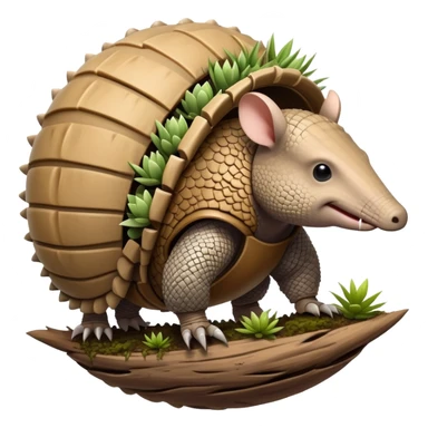An armadillo with bark-like armor plates and a small ecosystem of plants growing on its back. It can roll into a perfect sphere that sprouts defensive thorns. sticker