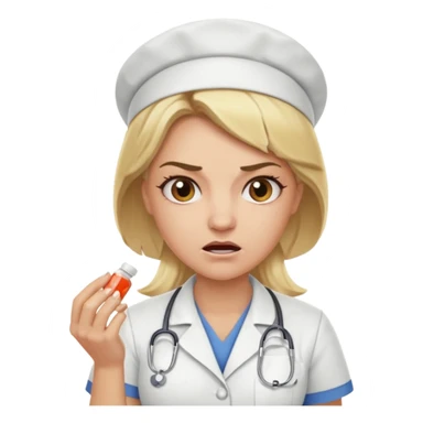 angry blonde nurse with pills sticker