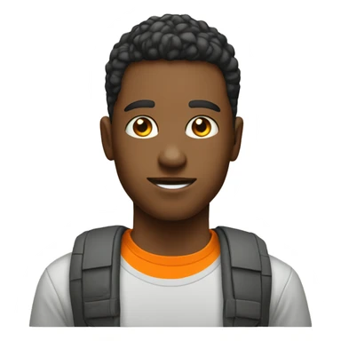 technological young man, with orange t-shirt or shirt sticker