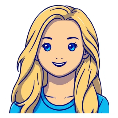 portrait of a smiling female with long blonde hair and blue eyes sticker