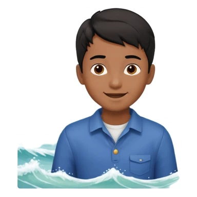  검정머리남자아이, 옷 입히고, 행복한 표정에, 배경 기득 심플하지 않게 키워드는 바다!!! sticker