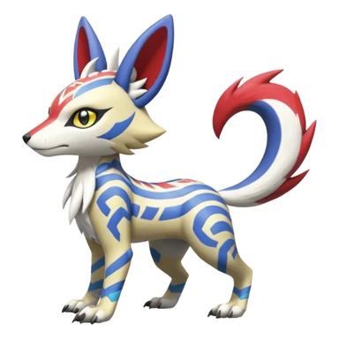 Tropical Tiny Marked Patterned Tribal WereGarurumon-Linoone-Meloetta-Renamon-Zangoose-fusion-hybrid-creature (full body) sticker