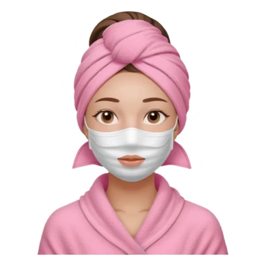 Clean girl influencer character, chest-up portrait, wearing a pink towel wrapped around the head,  skincare mask on her full face, relaxed confident expression, soft glow skin, minimal chic aesthetic, subtle beauty accessories, calm self-care vibe sticker