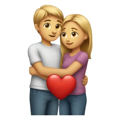 girl and a boy hugging with a heart sticker