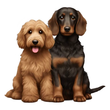  Brown goldendoodle and a black and brown longhair dachshund sitting together  sticker