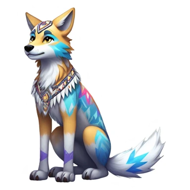 Anthro Colorful Shiny Fionbri-Falvie-sparkle-wolf-sona with tribal markings full body sticker