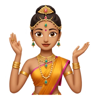 give me some bharatanatyam dancer emojis with some light brown skin and have 1 hand up and 1 hand down sticker