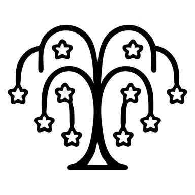 icon of a willow tree with white blossoms, outlined, modern, no background sticker