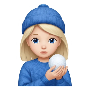 kid girl with sweater holding snowball sticker