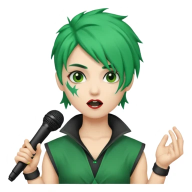 green haired, warrior makeup, holding microphone, singing sticker