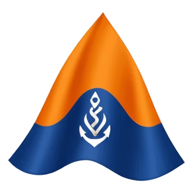 Orange triangle wavy flag with a dark blue khanda symbol sticker