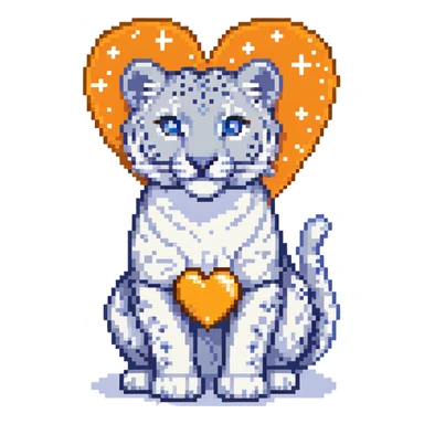snow leopard with blue fur, white spots, and a heart sticker