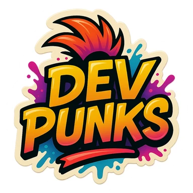 devpunks logo, retro 80s punk, graffiti style, vibrant colors, rebellious vibe sticker