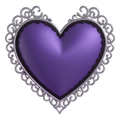 3D emoji gothic heart, deep purple satin, silver filigree, black lace trim, elegant and moody sticker