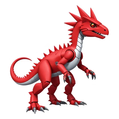 Spiky Cool Edgy Futuristic Red Digimon-Fakemon-Guilmon-Velociraptor-Mecha full body sticker