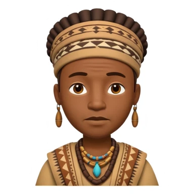 A 3D cartoon African man from the 1800s wearing traditional tribal clothing, calm expression, natural background, Memoji-style realism. sticker