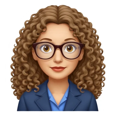 woman 50 years old dark blond long curly hair, brown eyes ans rectangle glasses sticker