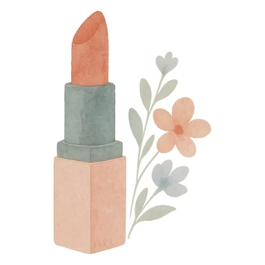 lipstick emoji, watercolor art style with floral details sticker